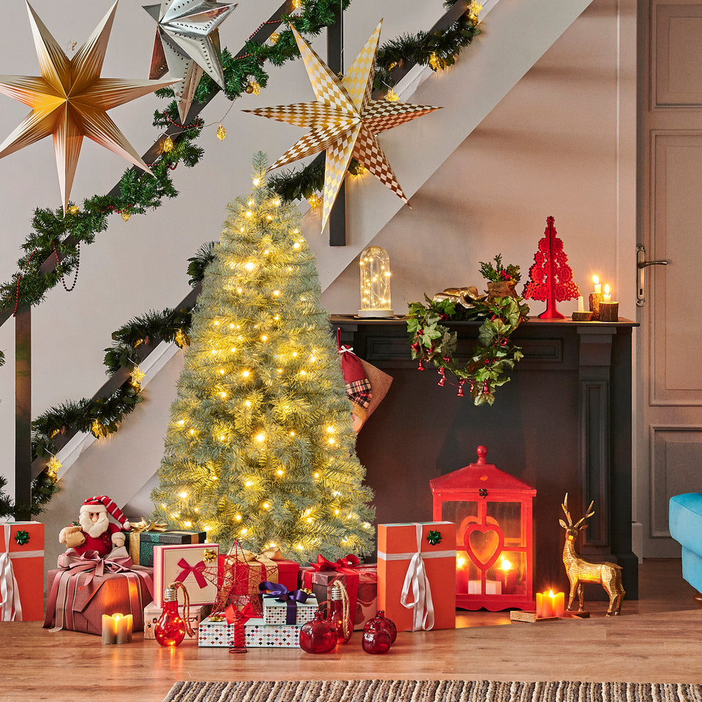4.5 ft Pre-Lit Blue Artificial Christmas Tree Slim with 9 Lighting Modes