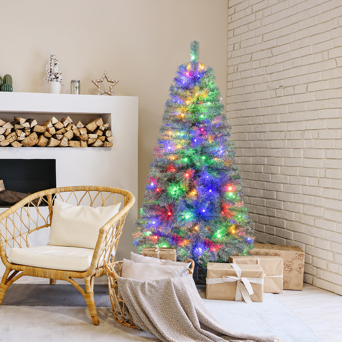 4.5 ft Pre-Lit Blue Artificial Christmas Tree Slim with 9 Lighting Modes