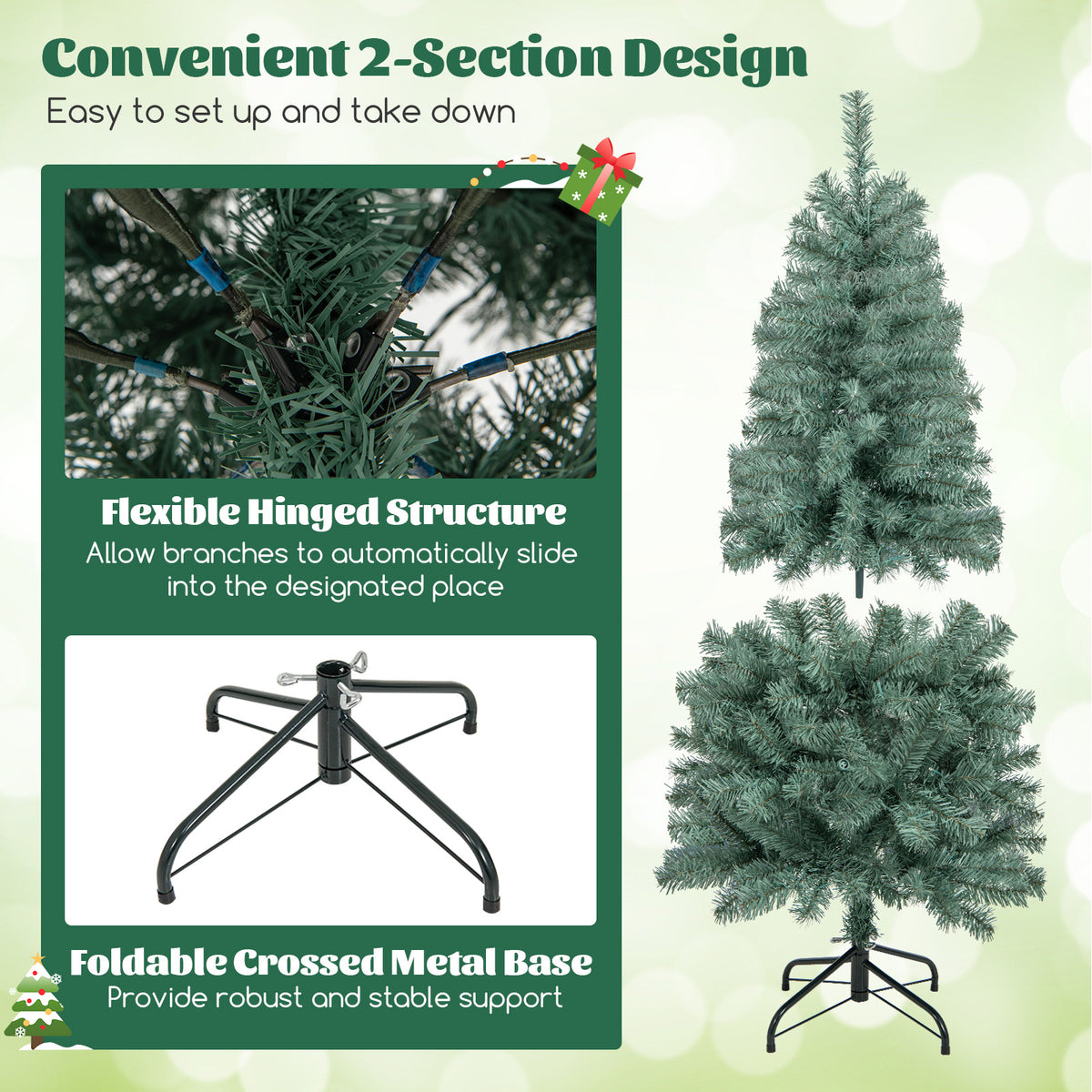 4.5 ft Pre-Lit Blue Artificial Christmas Tree Slim with 9 Lighting Modes