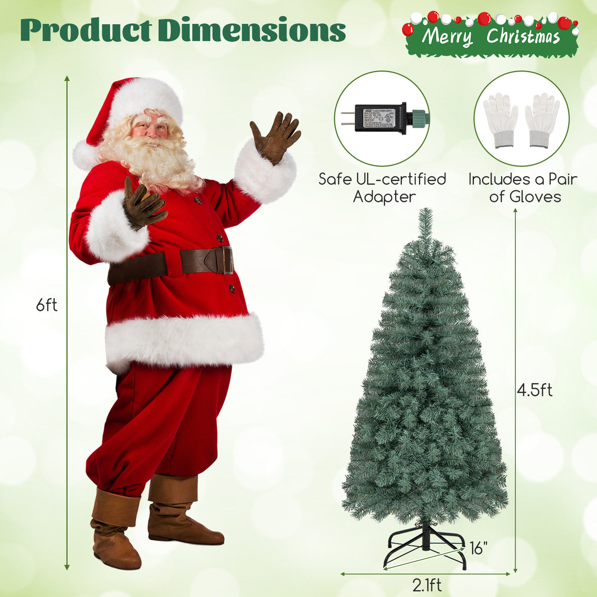 4.5 ft Pre-Lit Blue Artificial Christmas Tree Slim with 9 Lighting Modes