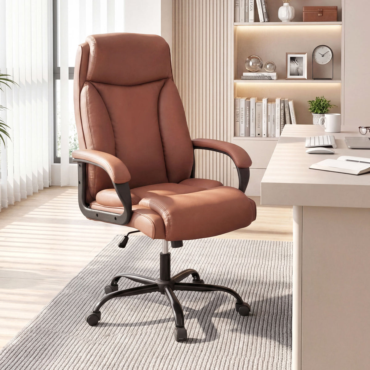 Ergonomic Executive Office Chair with Headrest - Brown