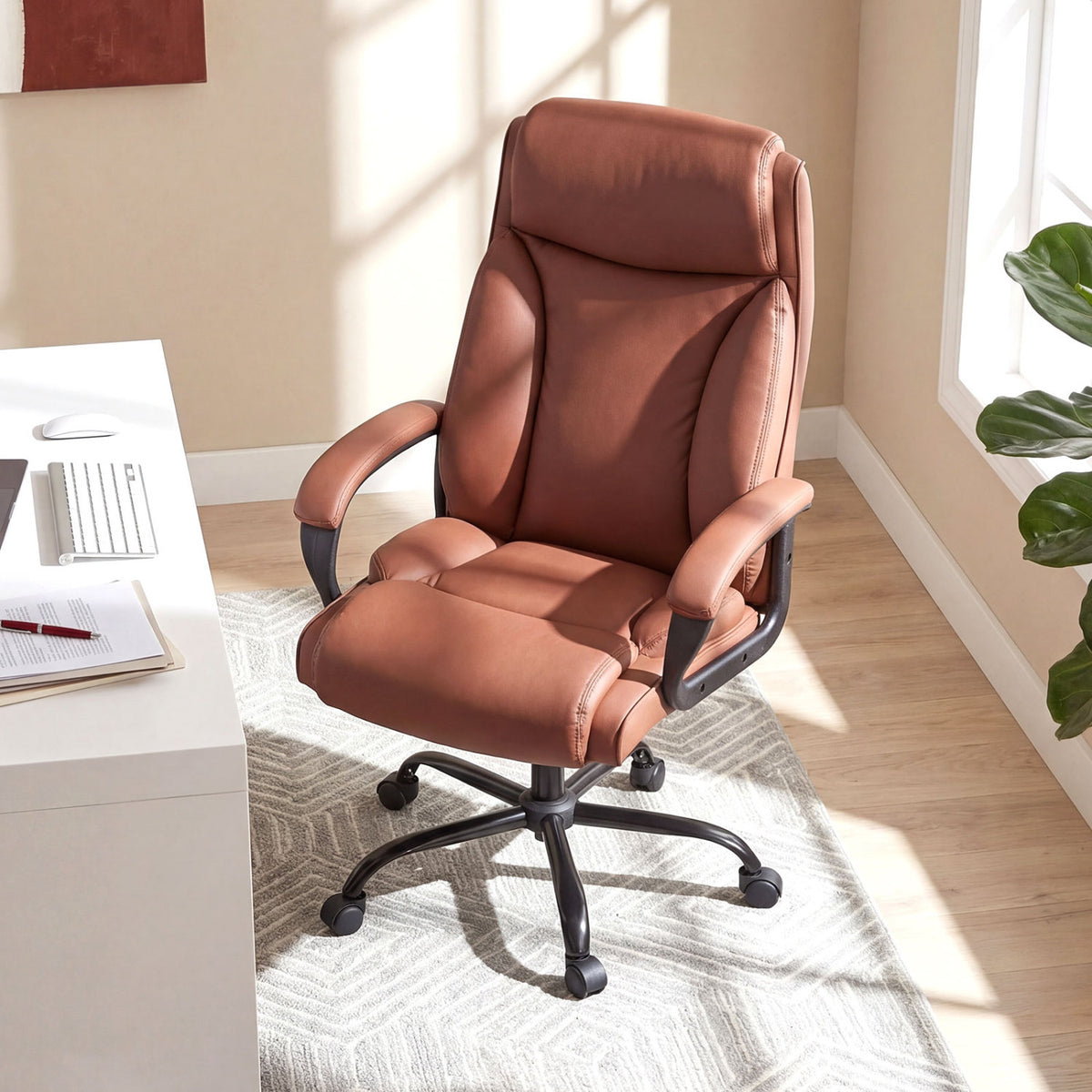 Ergonomic Executive Office Chair with Headrest - Brown