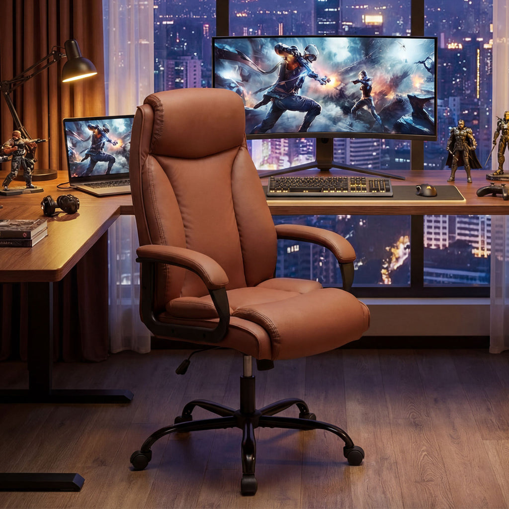 Ergonomic Executive Office Chair with Headrest - Brown