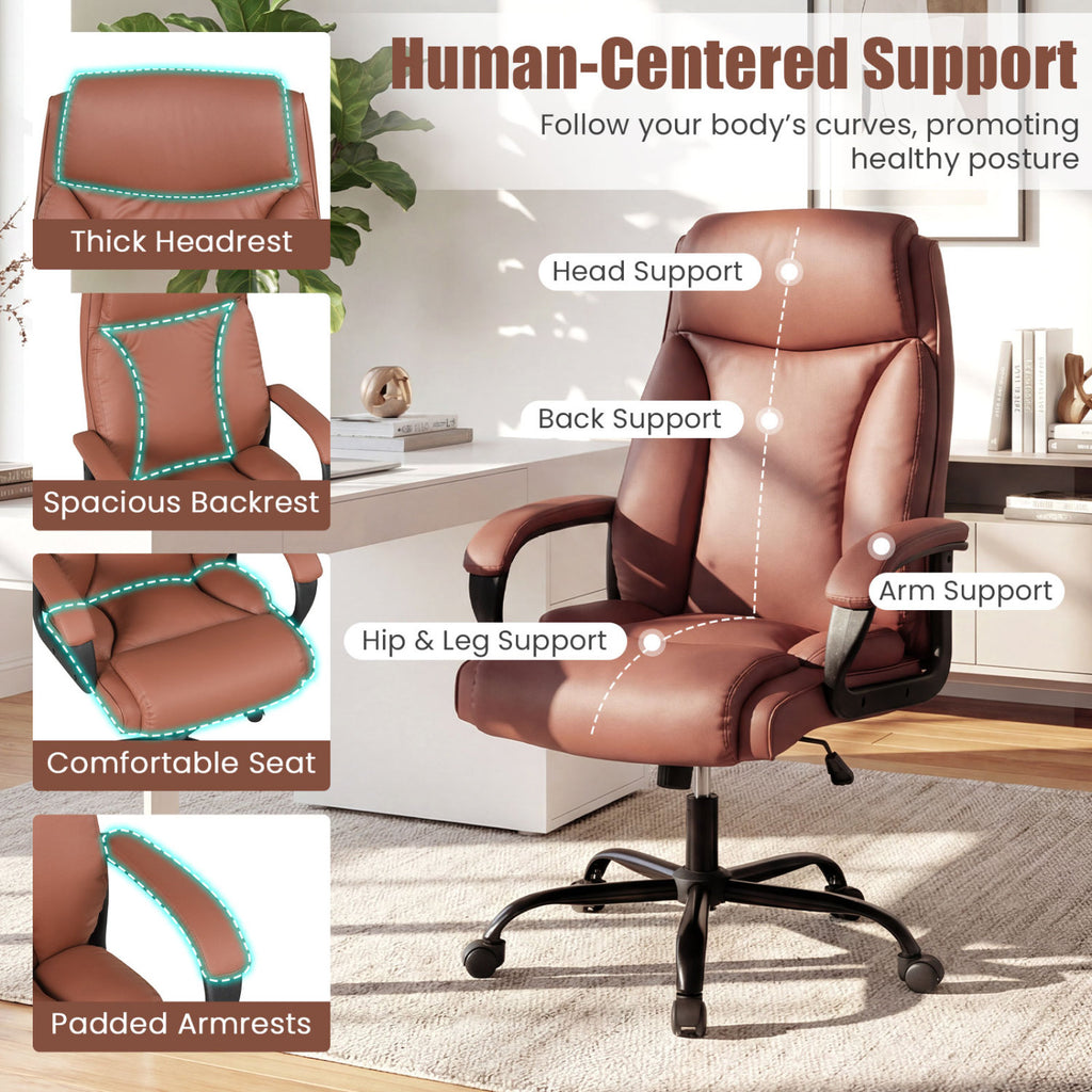 Ergonomic Executive Office Chair with Headrest - Brown