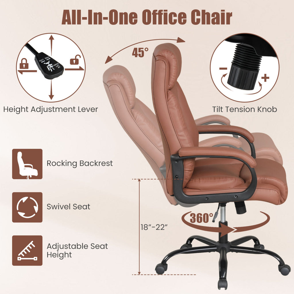 Ergonomic Executive Office Chair with Headrest - Brown