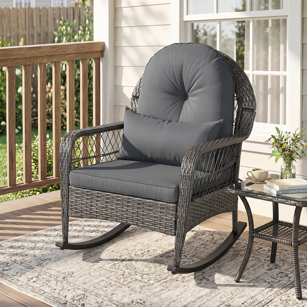 400 LBS Patio Rattan Rocker Chair with Anti-Tip Stoppers and Thick