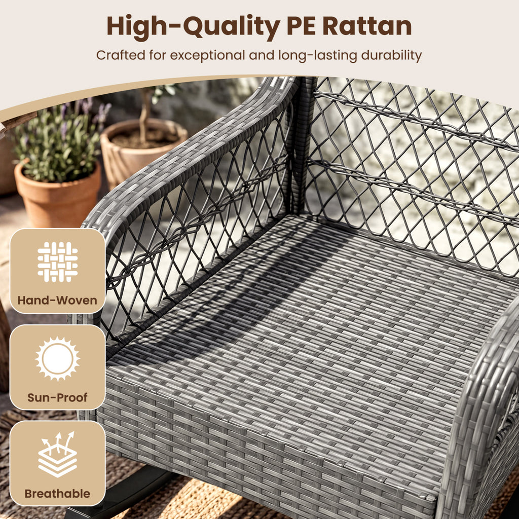 400 LBS Patio Rattan Rocker Chair with Anti-Tip Stoppers and Thick