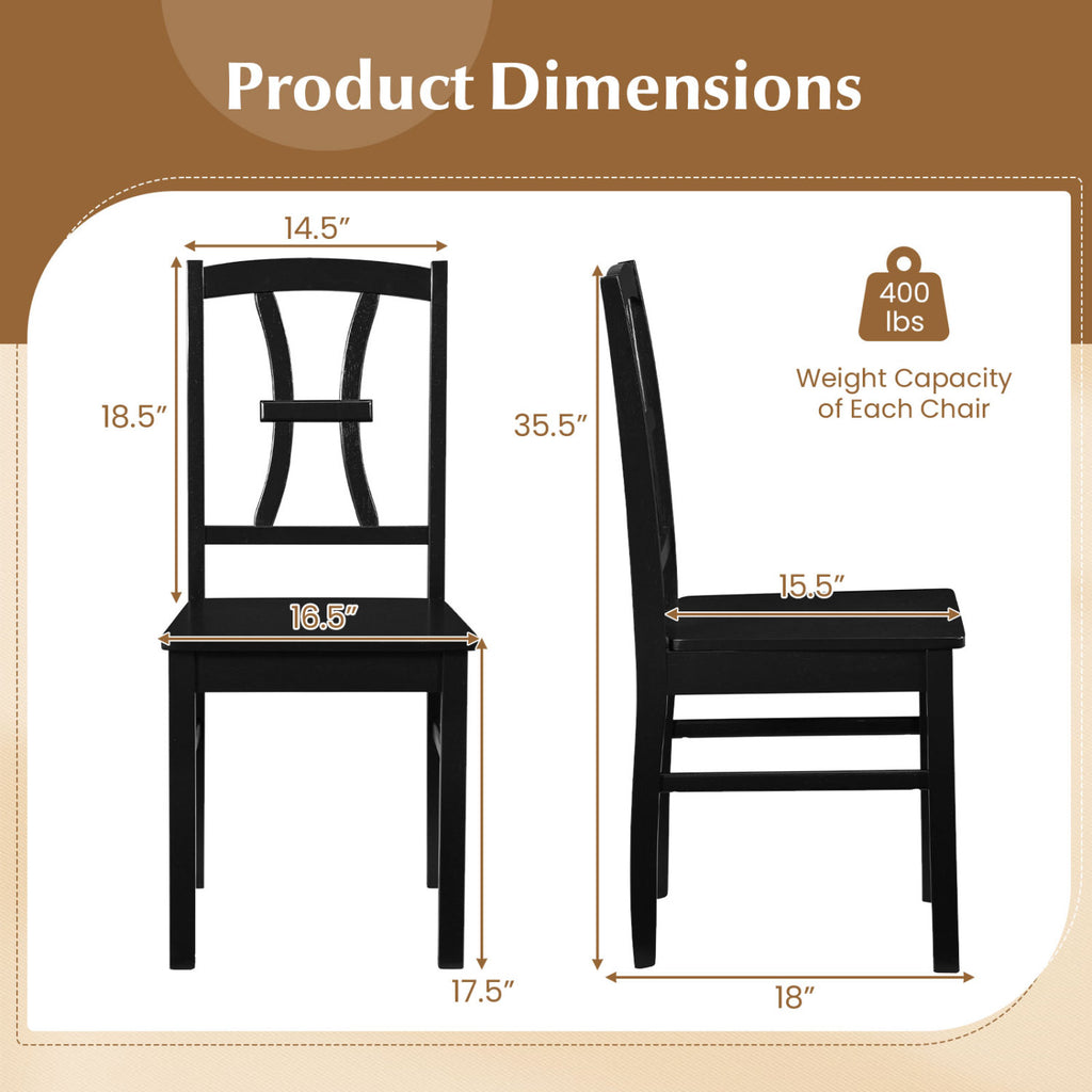 Dining Chair Set of 2 with Cross Backrest - Wood Seat, Black