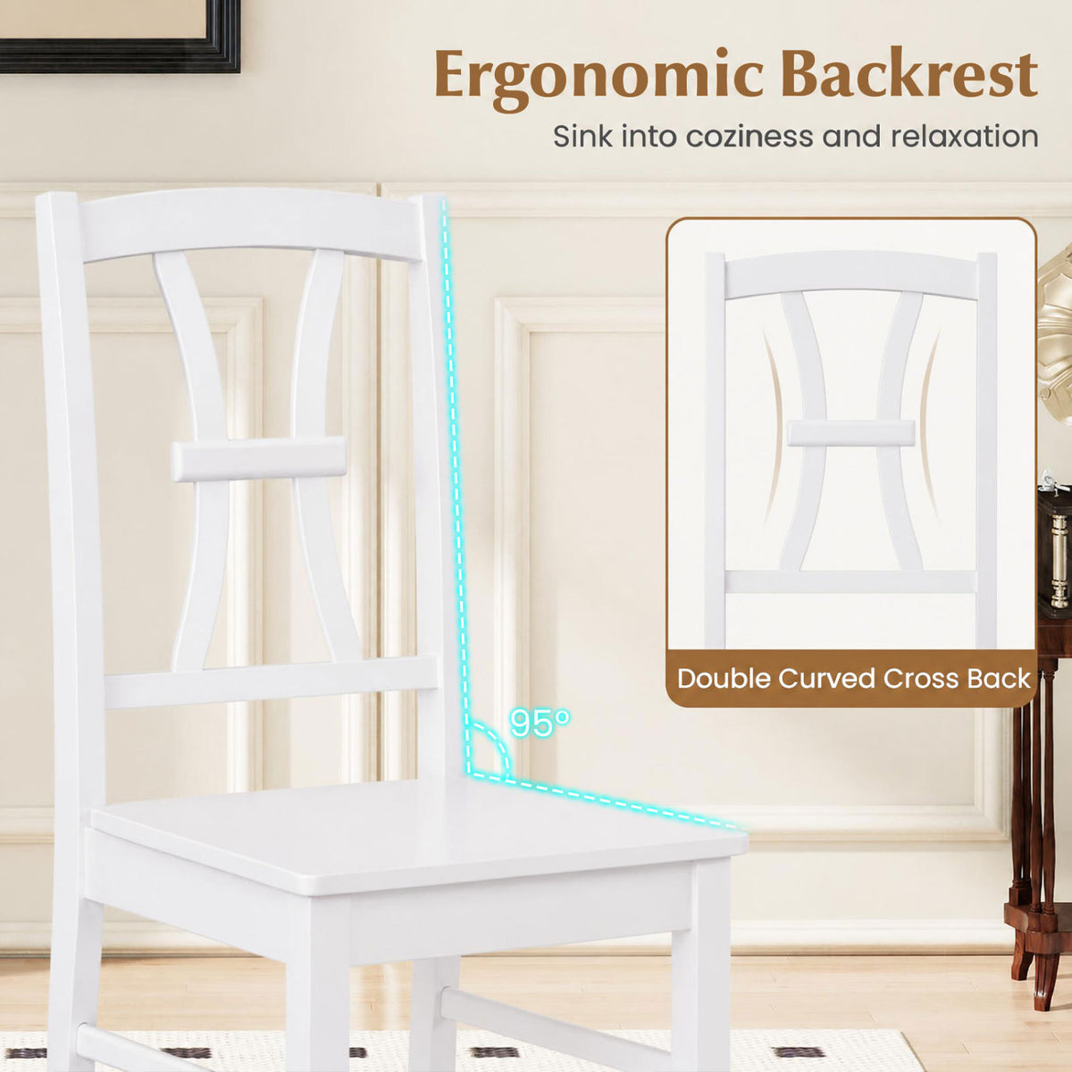 Dining Chair Set of 4 - Wood Seat, White - 400 lbs Capacity