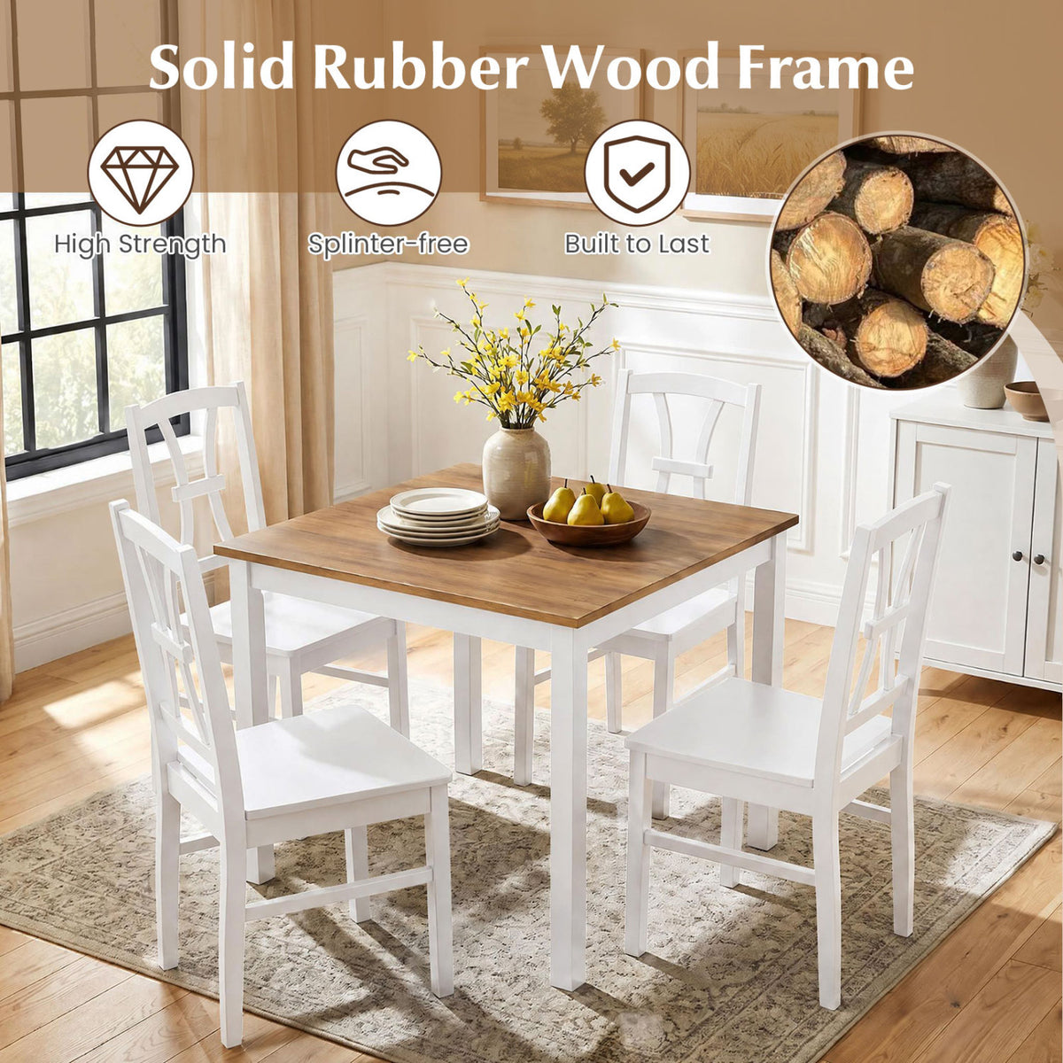 Dining Chair Set of 4 - Wood Seat, White - 400 lbs Capacity