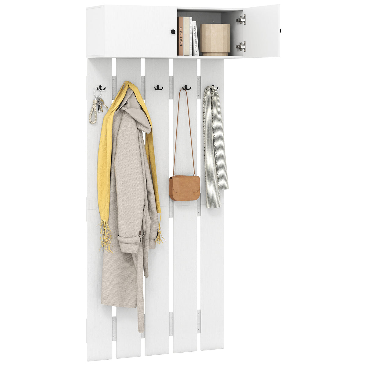 Wall Mounted Coat Rack with Storage Cabinet, White
