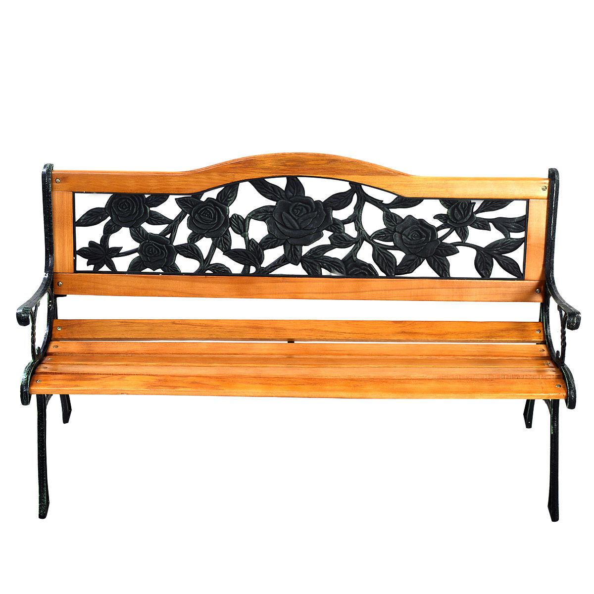 Outdoor Wooden Loveseat Bench with Iron Armrest - Porch Chair Style 3