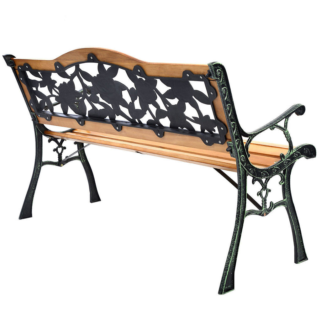 Outdoor Wooden Loveseat Bench with Iron Armrest - Porch Chair Style 3