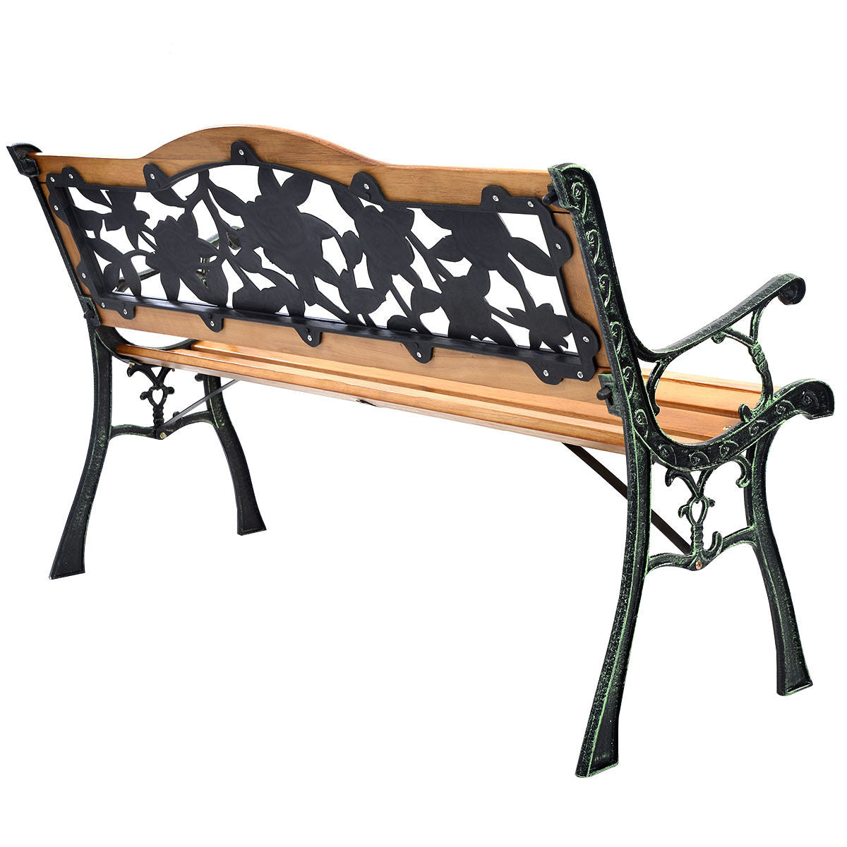 Outdoor Wooden Loveseat Bench with Iron Armrest - Porch Chair Style 3