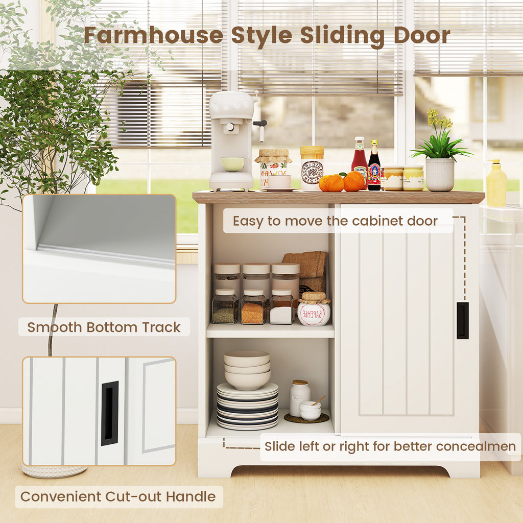 Farmhouse Sideboard Buffet Cabinet with Sliding Doors - White