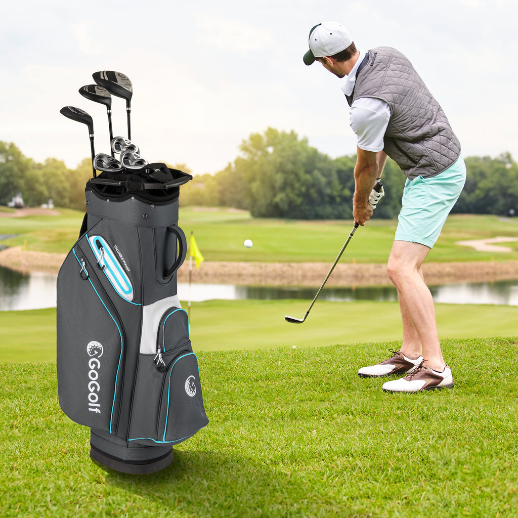 Lightweight Portable Golf Cart Bag with 14 Dividers & Multiple Pockets - Gray