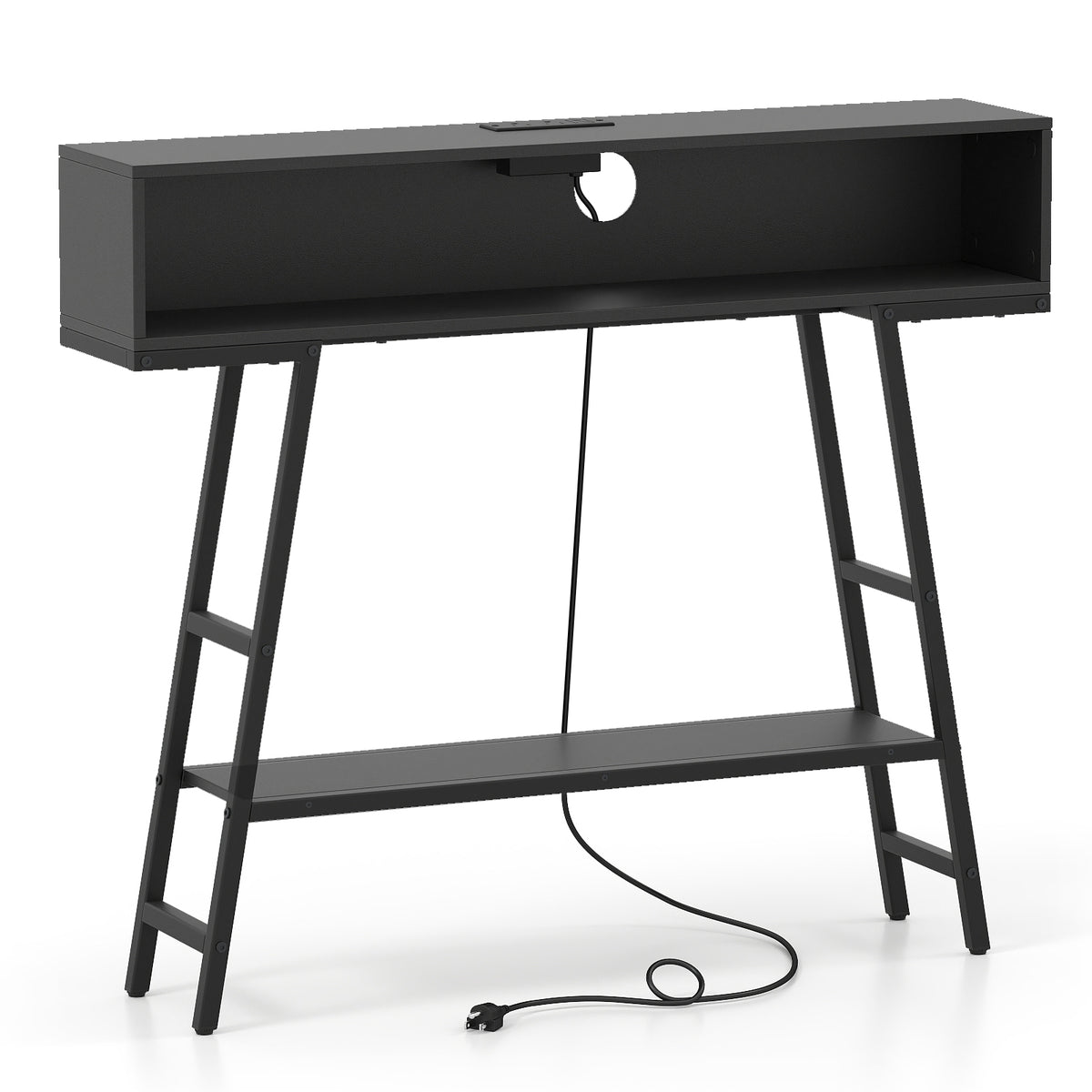 40" Console Table with Charging Station and LED Lights - Black