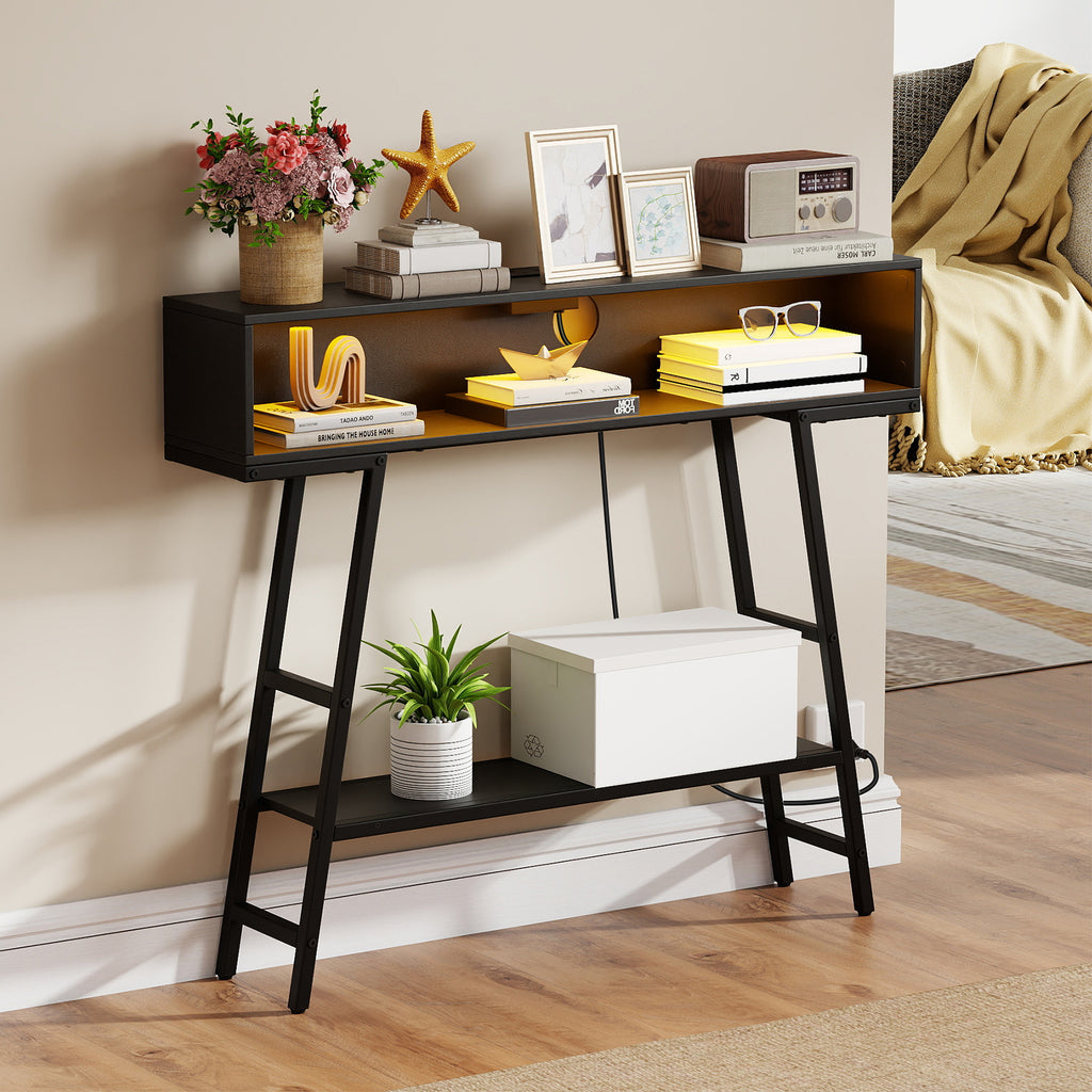 40" Console Table with Charging Station and LED Lights - Black