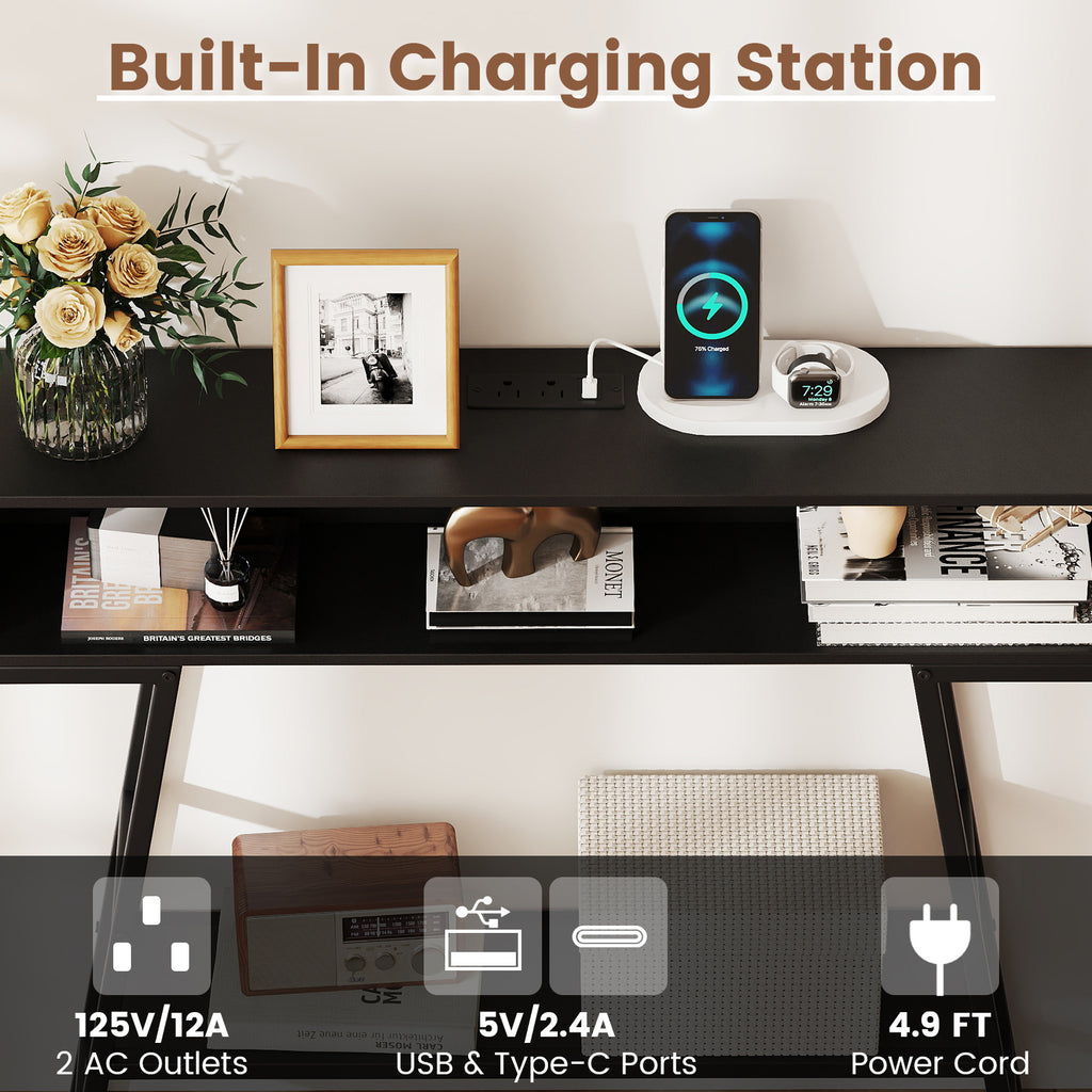 40" Console Table with Charging Station and LED Lights - Black