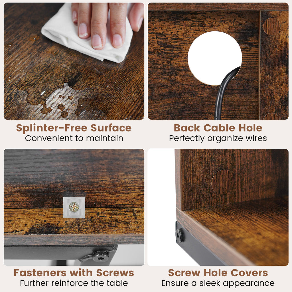 40" Console Table with Charging Station and LED Lights - Rustic Brown