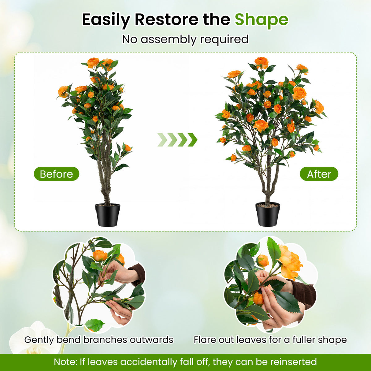 40 Inch Artificial Camellia Tree with 37 Flowers and River Stones in Pot - No Assembly, Fake Plant for Decor