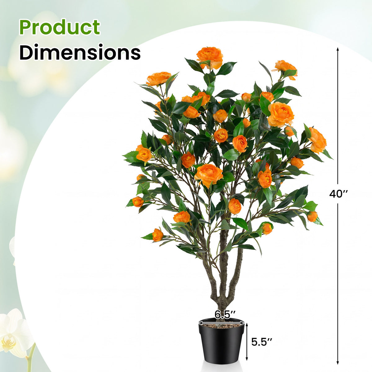 40 Inch Artificial Camellia Tree with 37 Flowers and River Stones in Pot - No Assembly, Fake Plant for Decor