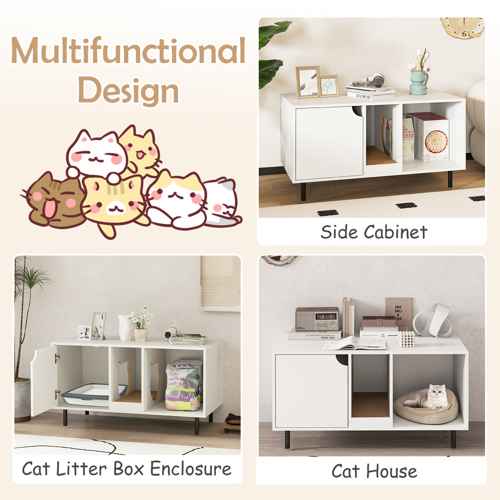 40 Inch Cat Litter Box Enclosure - Hidden Cat Washroom with Scratch Board - White Variation