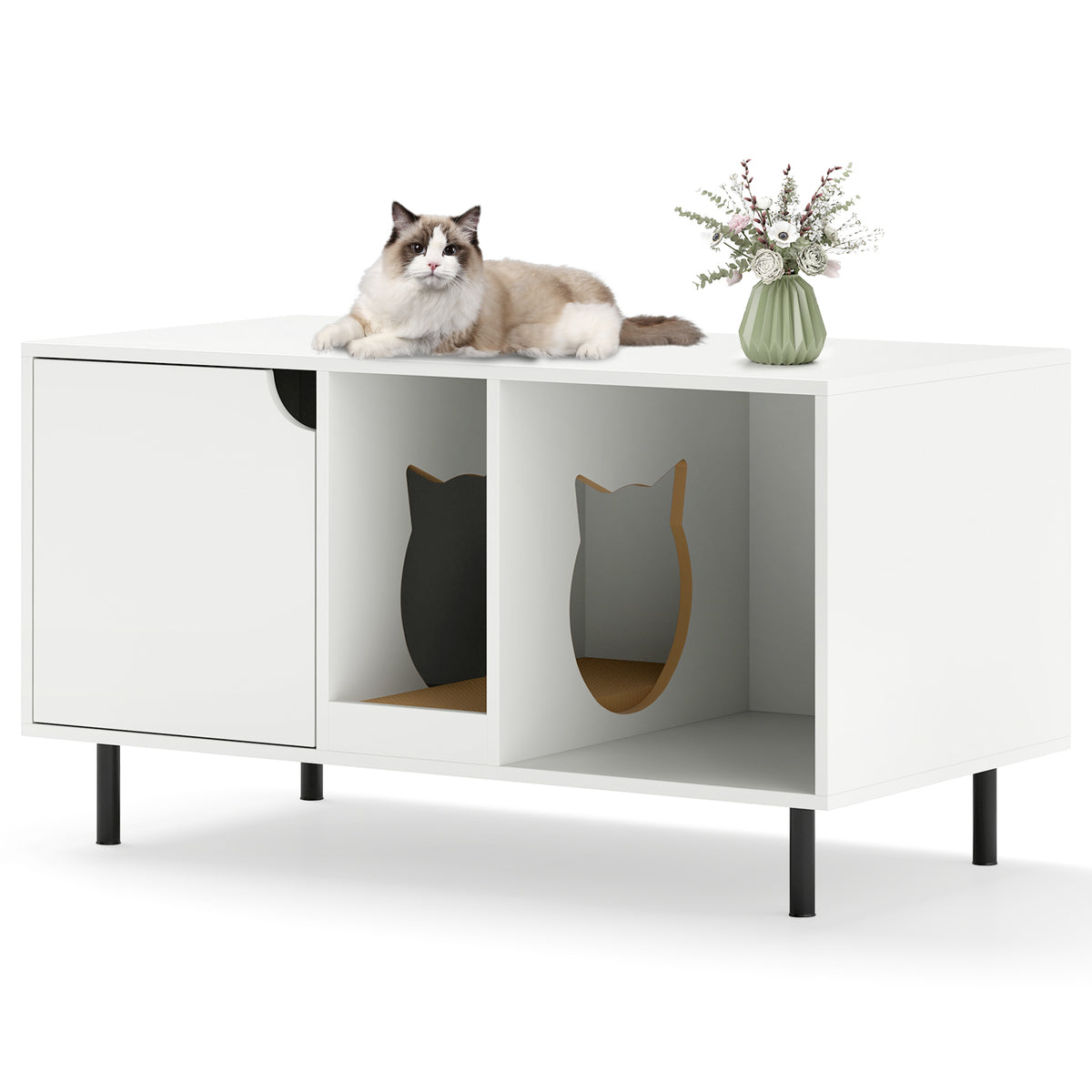 40 Inch Cat Litter Box Enclosure - Hidden Cat Washroom with Scratch Board - White Variation