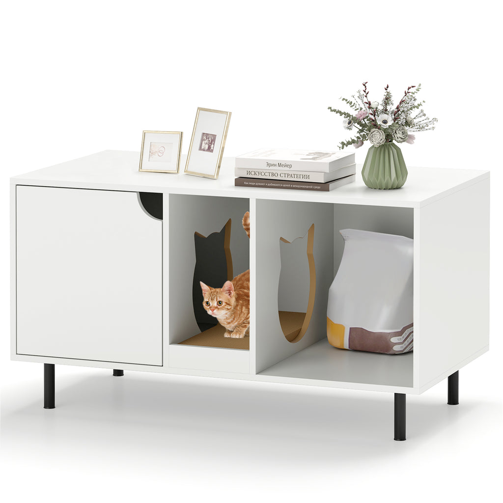 40 Inch Cat Litter Box Enclosure - Hidden Cat Washroom with Scratch Board - White Variation