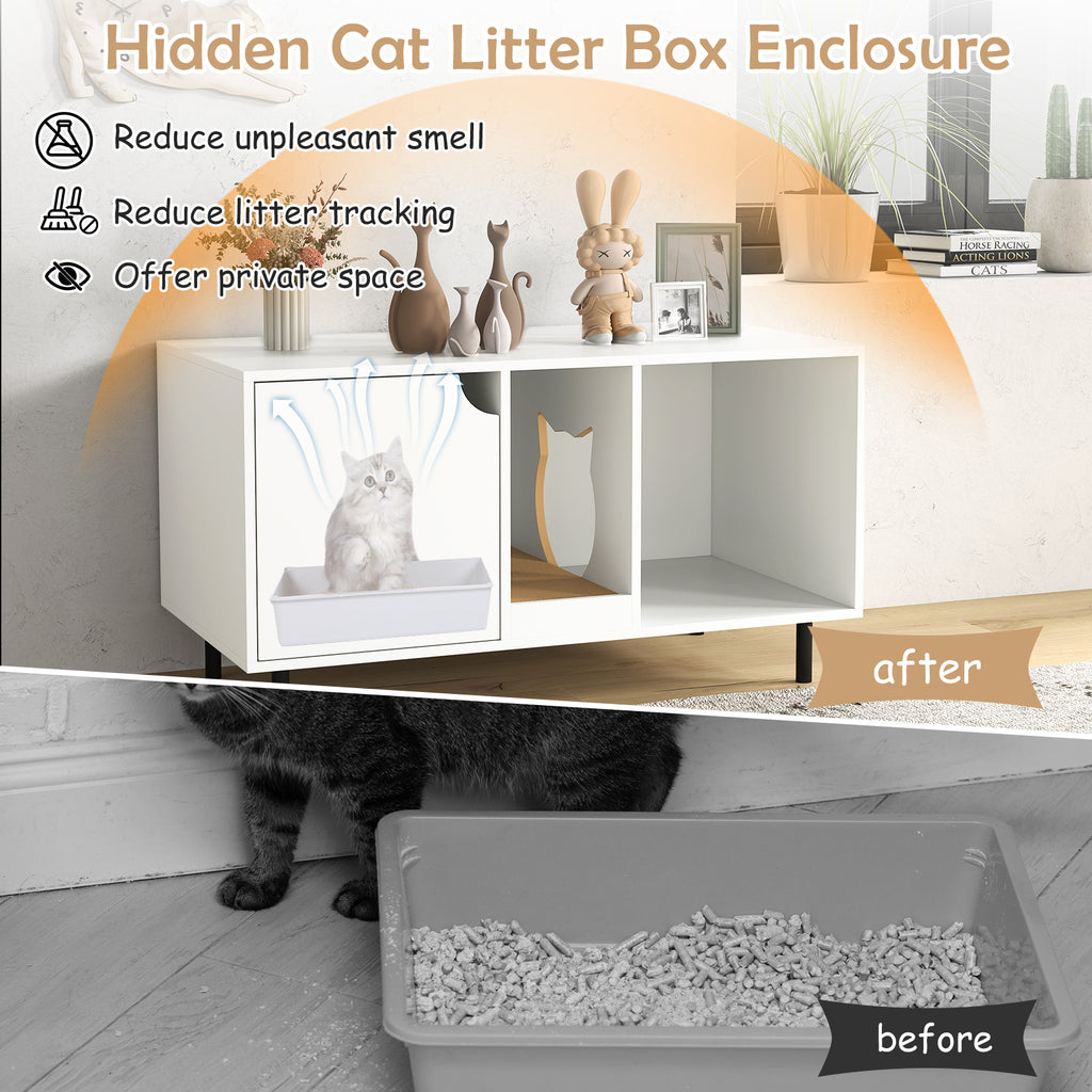 40 Inch Cat Litter Box Enclosure - Hidden Cat Washroom with Scratch Board - White Variation