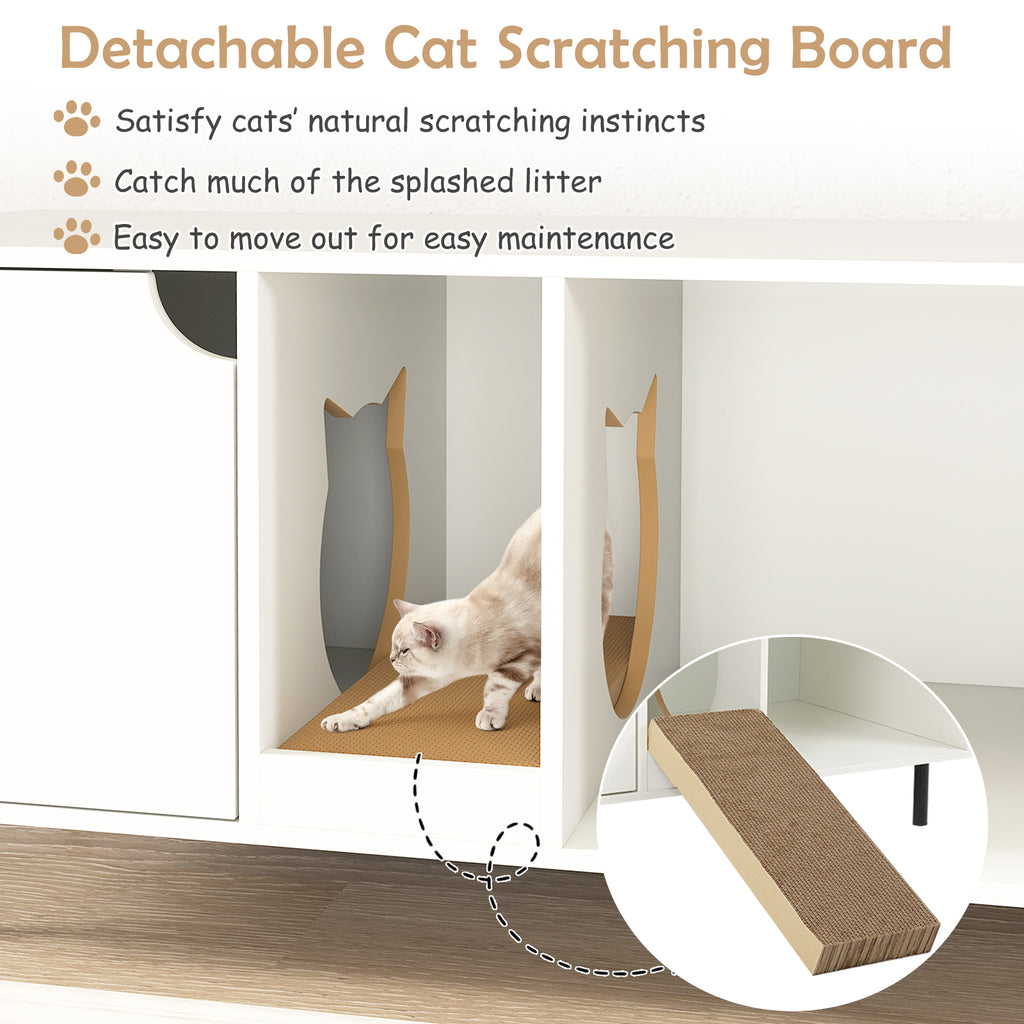40 Inch Cat Litter Box Enclosure - Hidden Cat Washroom with Scratch Board - White Variation