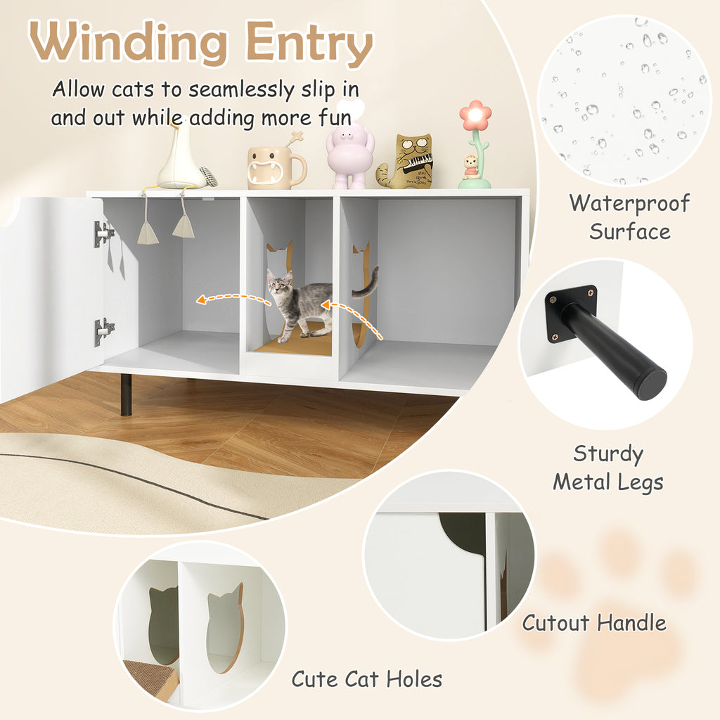 40 Inch Cat Litter Box Enclosure - Hidden Cat Washroom with Scratch Board - White Variation