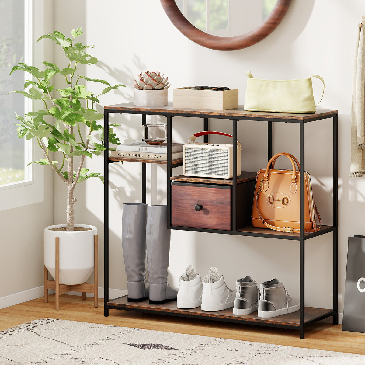 40 Inch Console Table with Storage, Rustic Brown