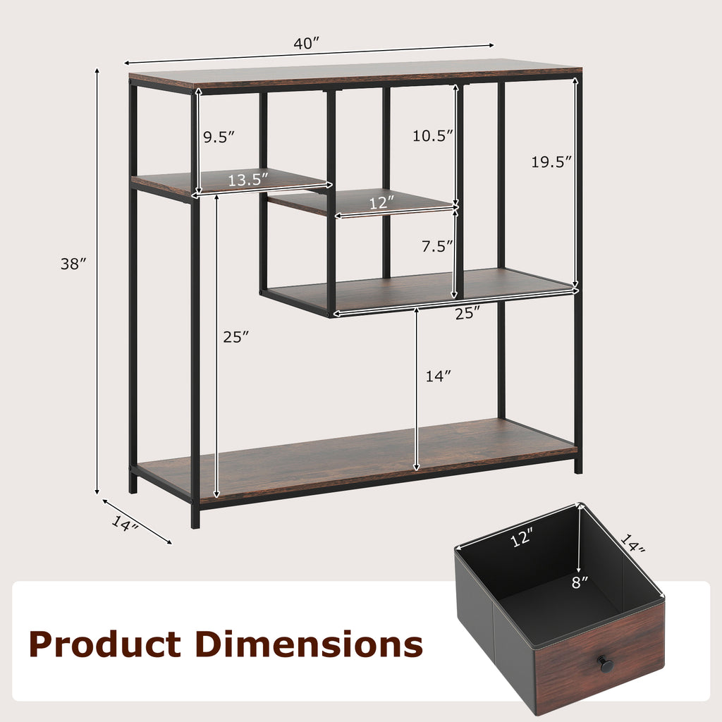 40 Inch Console Table with Storage, Rustic Brown