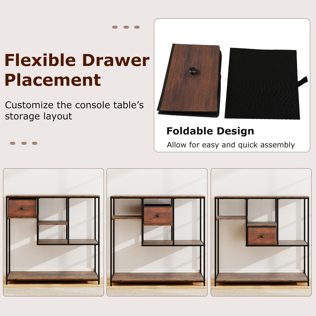 40 Inch Console Table with Storage, Rustic Brown