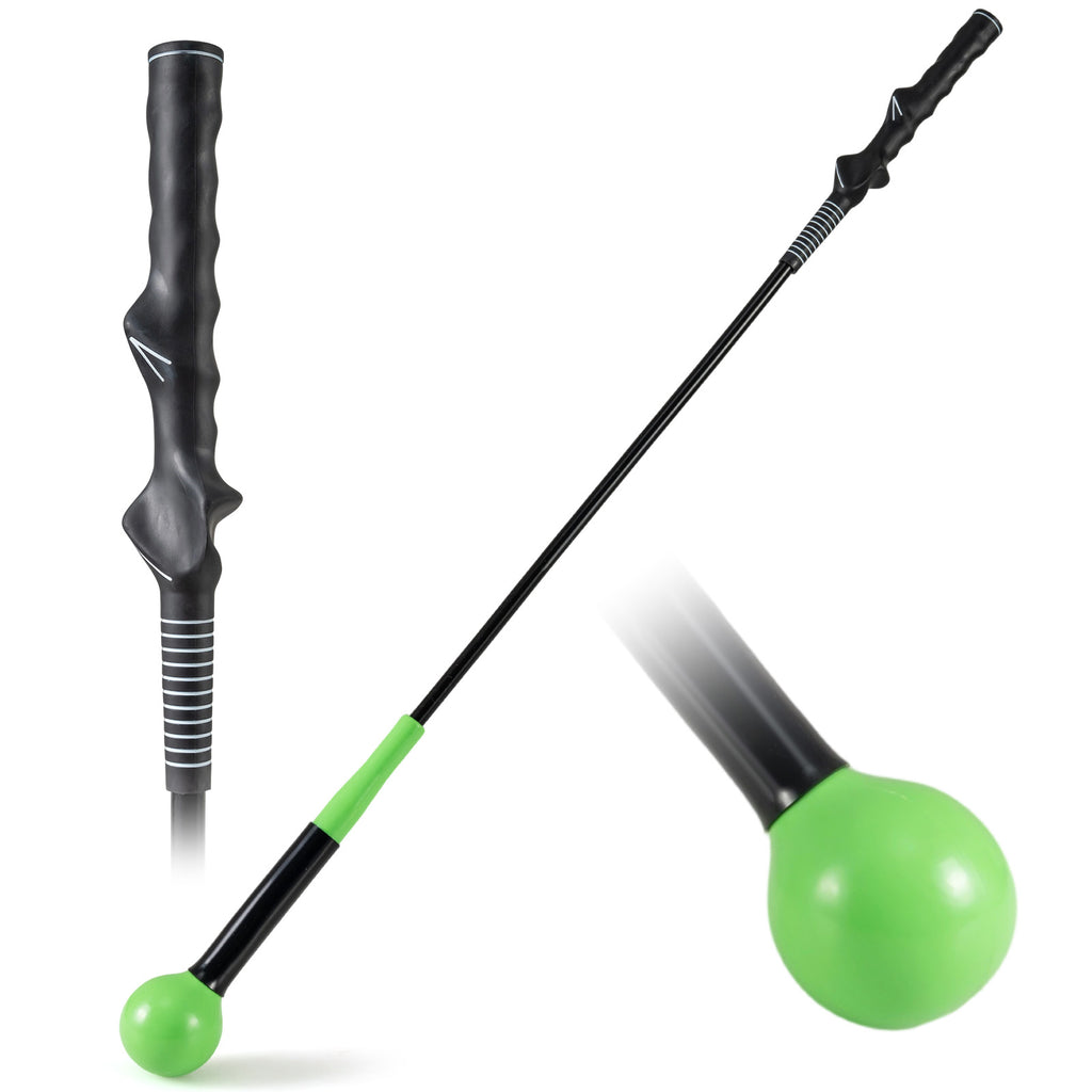40 Inch Golf Swing Trainer Aid with Weighted Head for Rhythm Balance Green