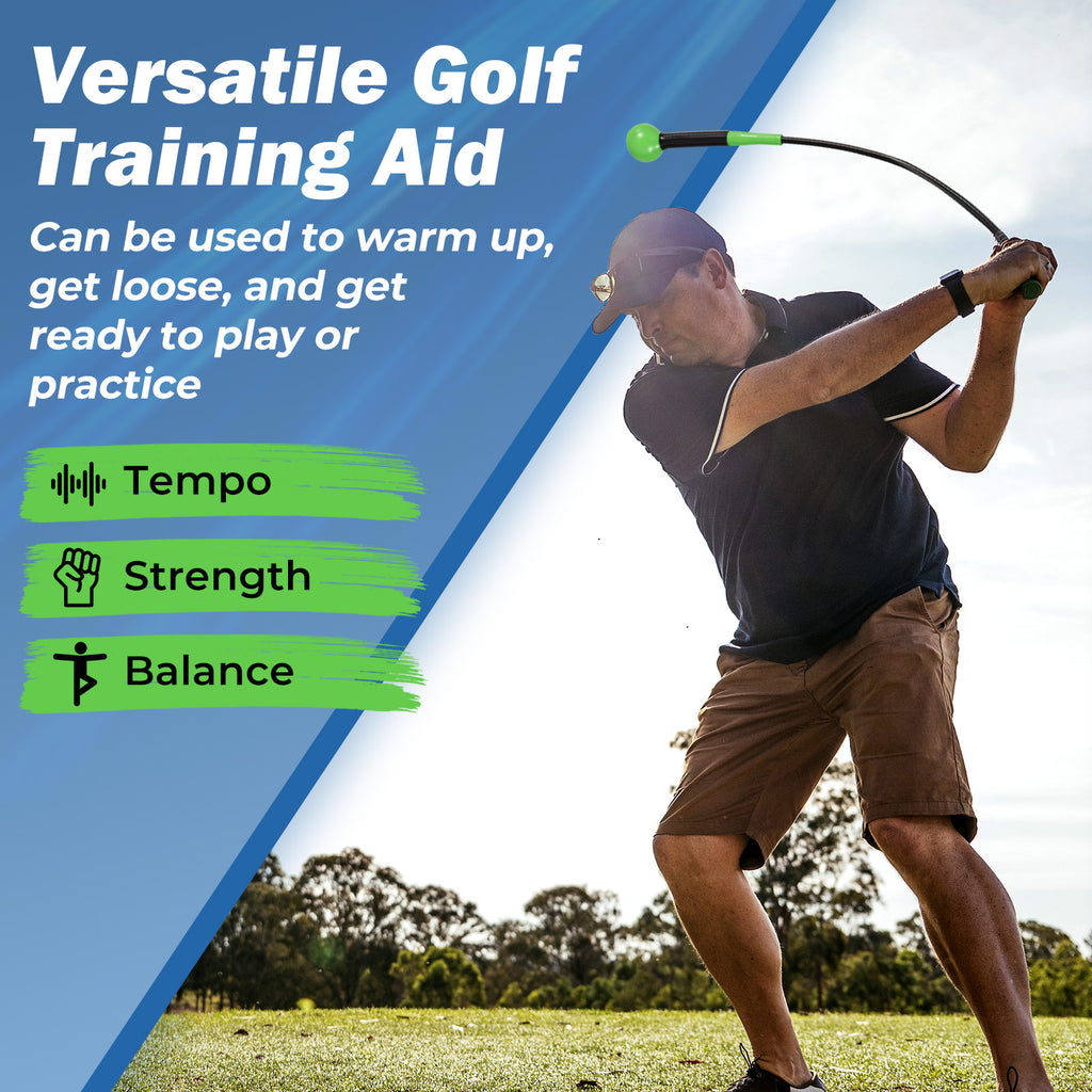 40 Inch Golf Swing Trainer Aid with Weighted Head for Rhythm Balance Green
