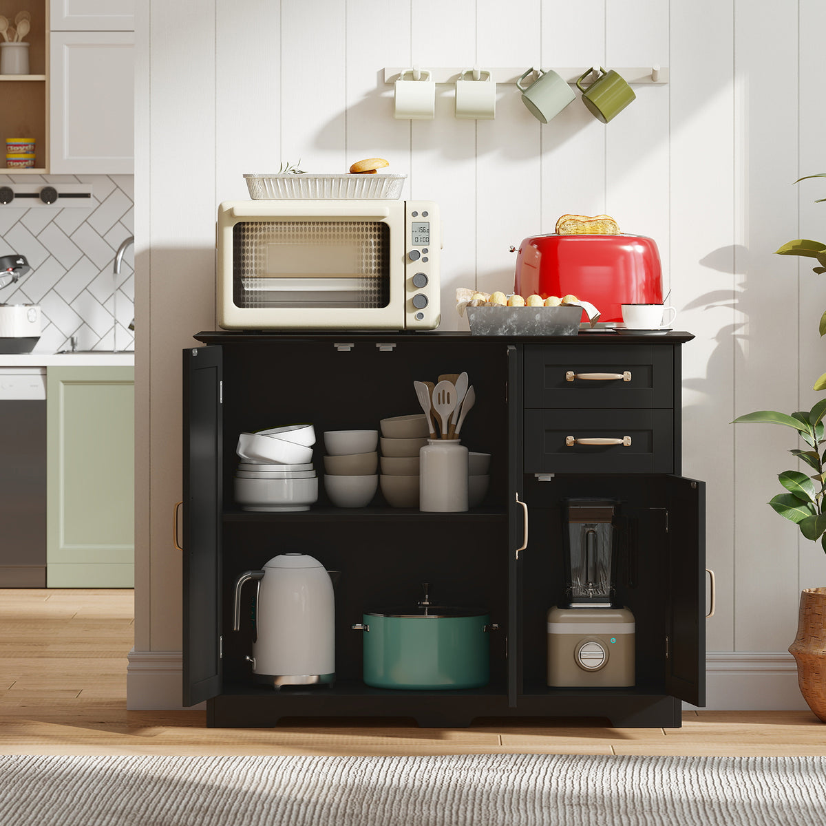 40 Inch Modern Kitchen Sideboard Buffet Cabinet with 2 Drawers - Black
