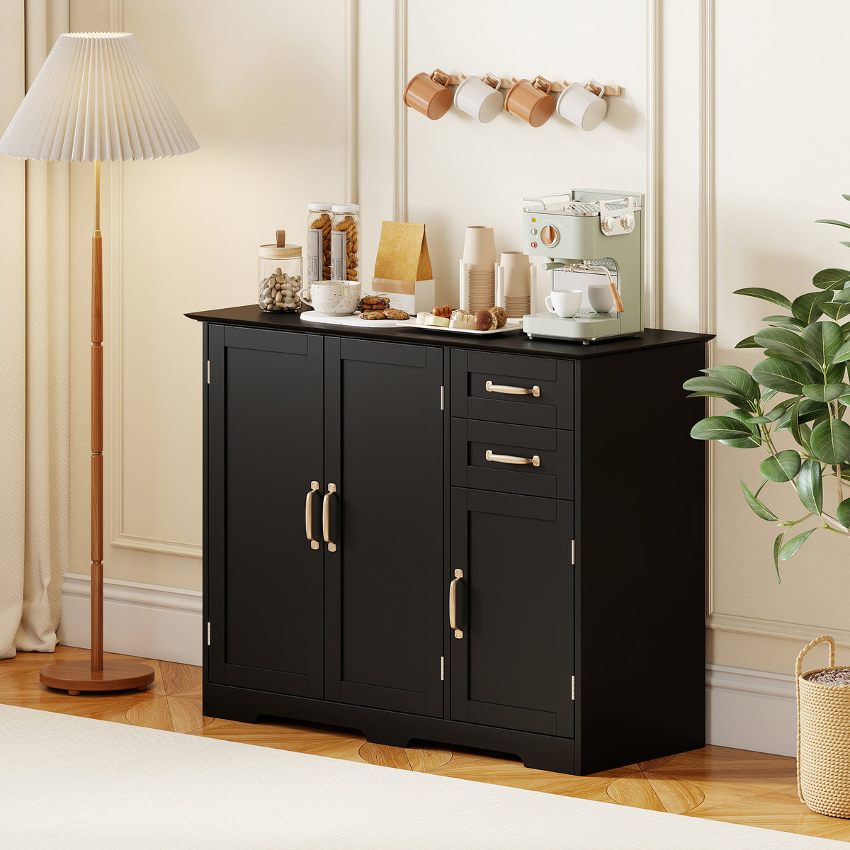 40 Inch Modern Kitchen Sideboard Buffet Cabinet with 2 Drawers - Black
