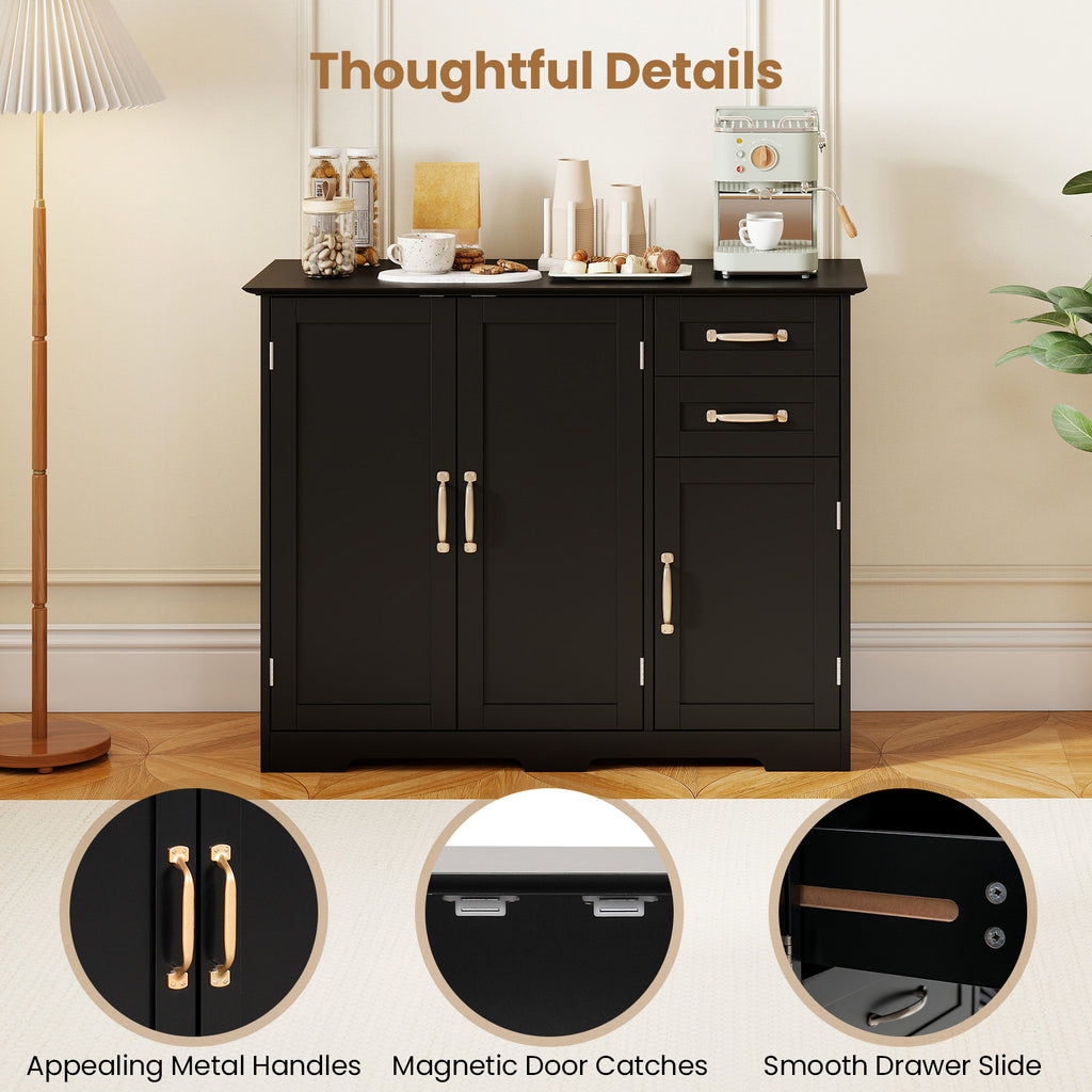 40 Inch Modern Kitchen Sideboard Buffet Cabinet with 2 Drawers - Black