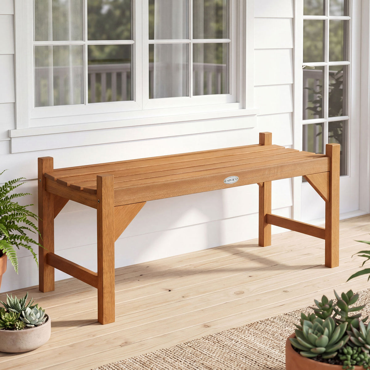 40 Inch Outdoor Bench with Slatted Contoured Seat for Deck Entryway