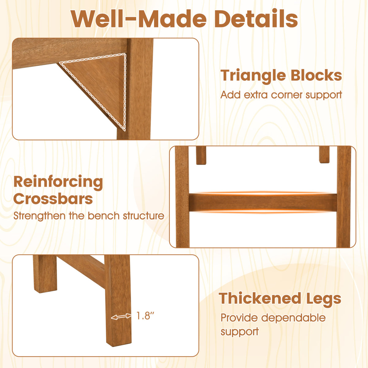 40 Inch Outdoor Bench with Slatted Contoured Seat for Deck Entryway