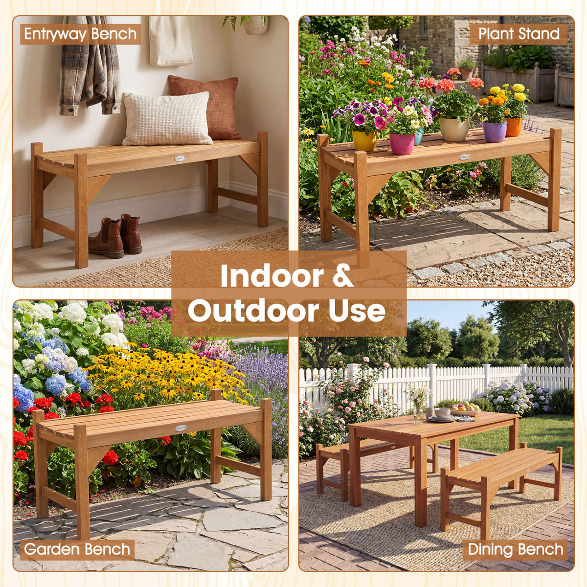 40 Inch Outdoor Bench with Slatted Contoured Seat for Deck Entryway