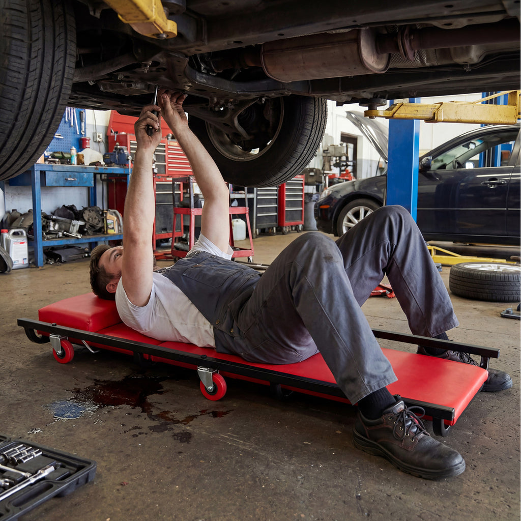 40 Inch Rolling Mechanic Creeper Cart with Headrest - Black