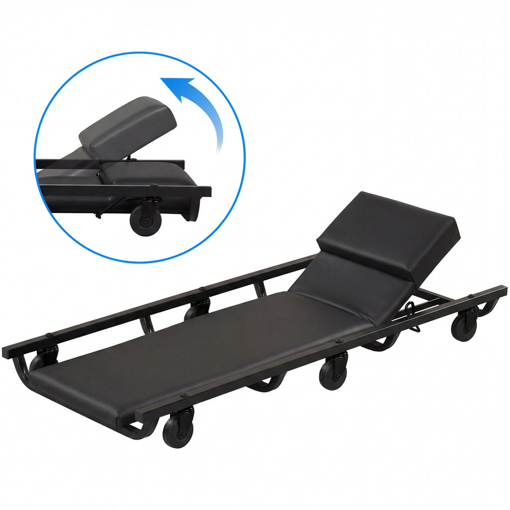 40 Inch Rolling Mechanic Creeper Cart with Headrest - Black
