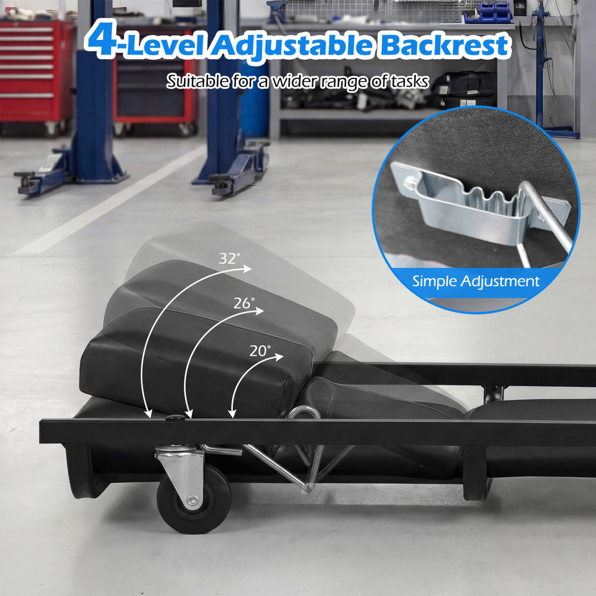 40 Inch Rolling Mechanic Creeper Cart with Headrest - Black