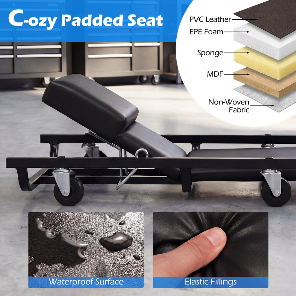 40 Inch Rolling Mechanic Creeper Cart with Headrest - Black