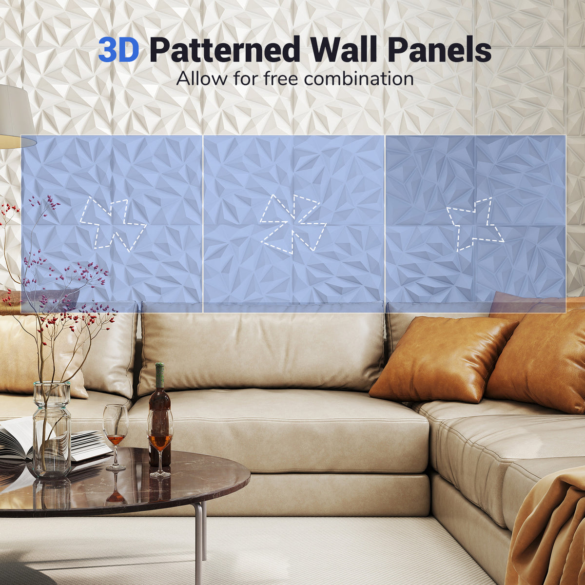 White 40-Pack 3D Wall Panel Decor Diamond Pattern - Costway Variation