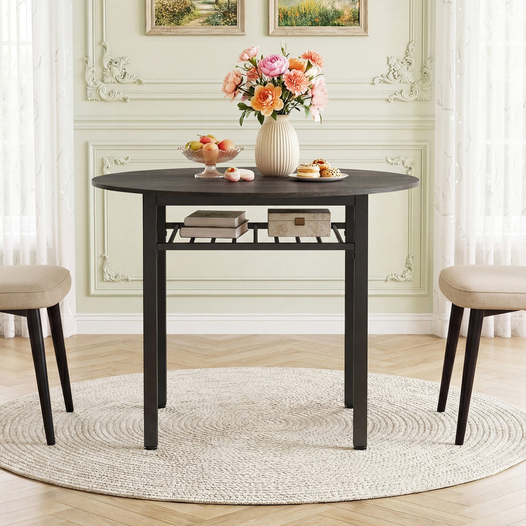 40" Round Dining Table with Storage Shelf, Gray