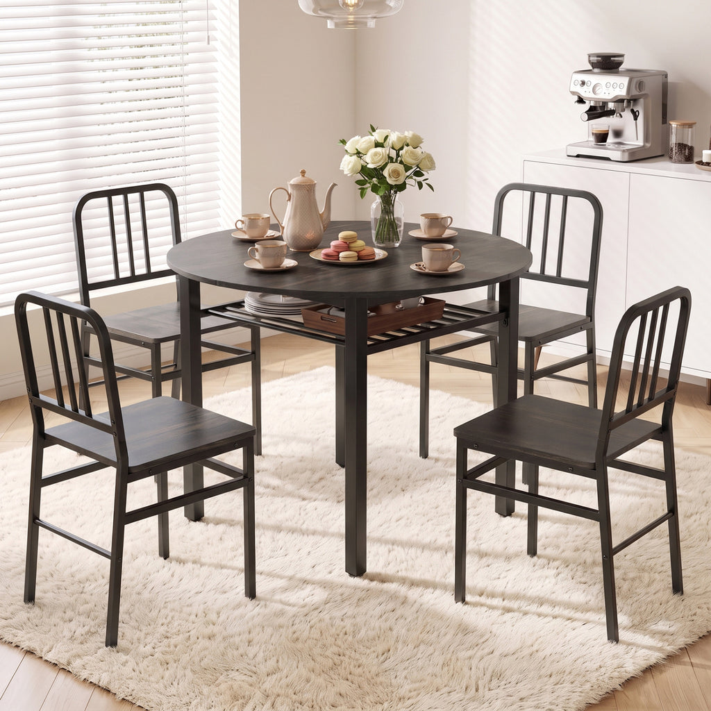 40" Round Dining Table with Storage Shelf, Gray